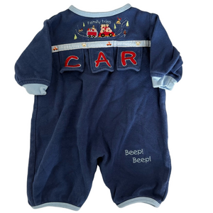 Vintage Kids Boys Baby Embroidered Car One Piece Romper Sleeper Size 0-3 Months